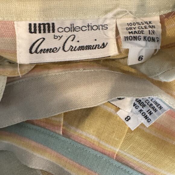 Vintage Linen Silk Skirt‎ Set Women XS Pastel Stripe Anne Crimmins Umi Coastal - Picture 12 of 15